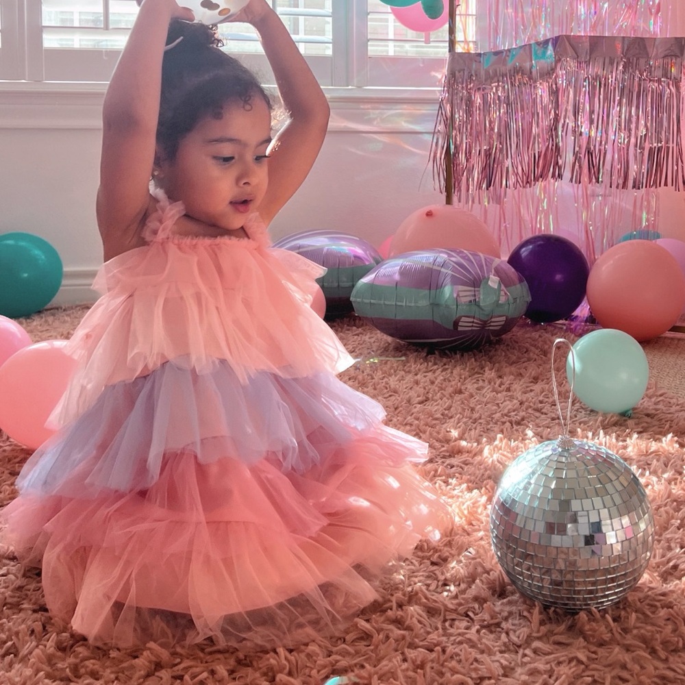 Charming Pink Layered Tulle Dress